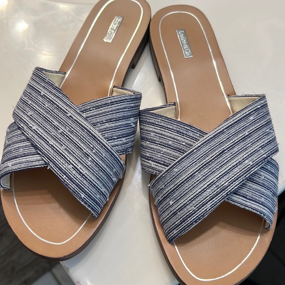 Louise et Cie 8.5 navy fabric Textile Slide Sandals EUC - Picture 1 of 4